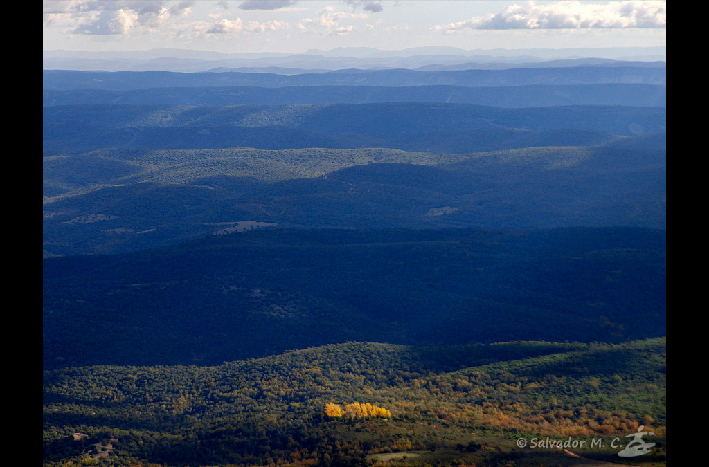 Vista al Oeste hacia las villuercas desde la cima del Rocigalgo.