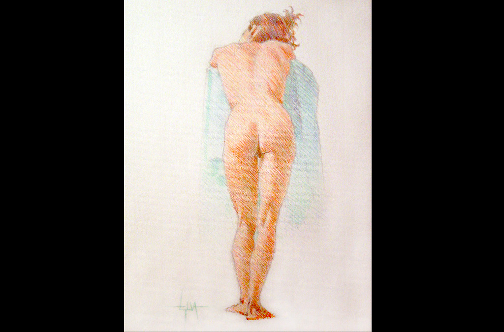 Desnudo femenino. Lápiz de color sobre papel, del natural.