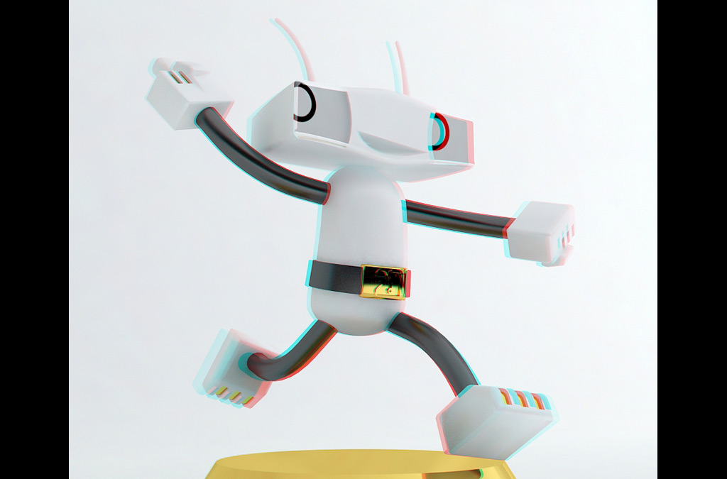 Propuesta de mascota para Telefónica (versión 3D visualizar con gafas para anaglifo azul-rojo).