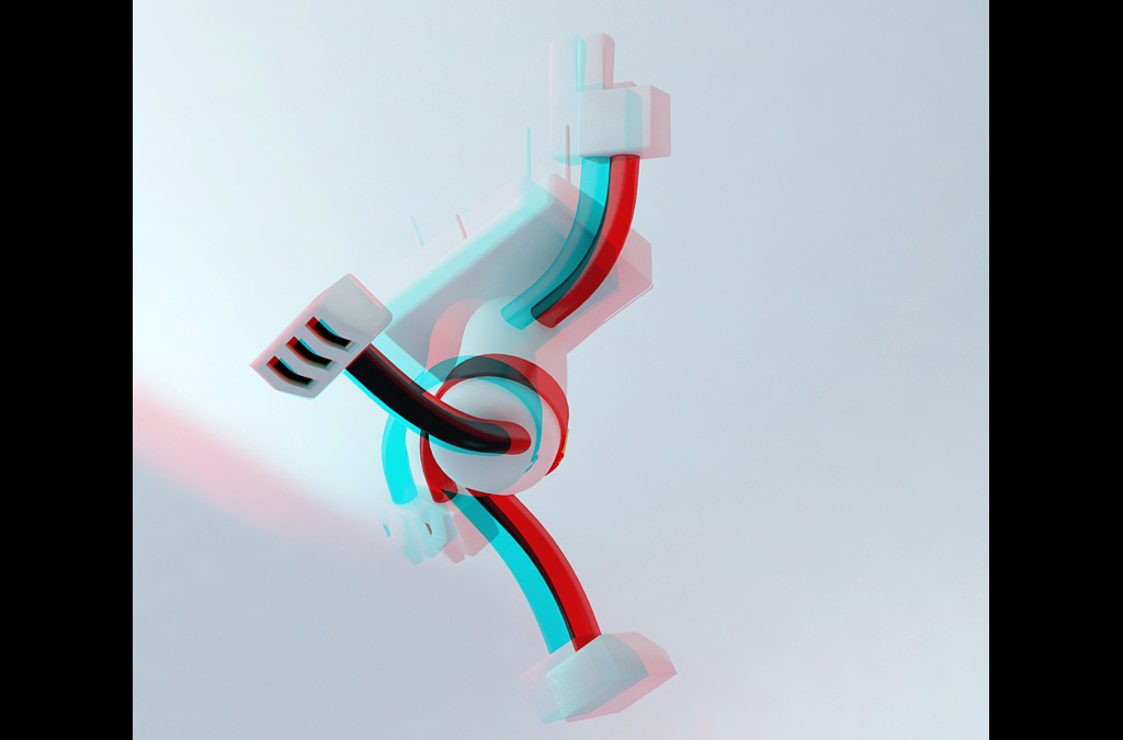 Propuesta de mascota para Telefónica (versión 3D visualizar con gafas para anaglifo azul-rojo).
